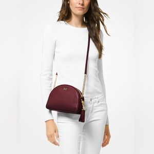 Michael Kors Ginny Half Moon Deep Red Crossbody Pebbled Leather Bag